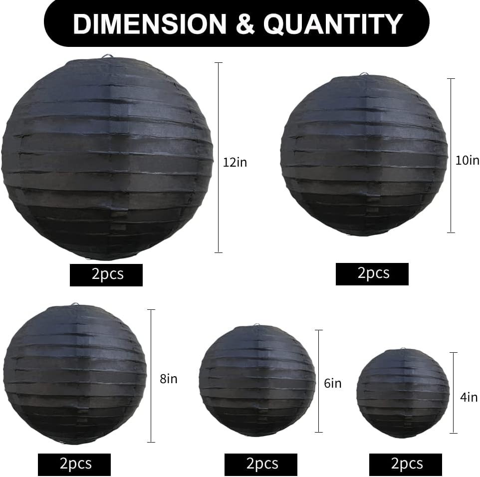 Black Round Paper Lanterns Decorative Hanging Asia Chinese Japanese Paper Lan…