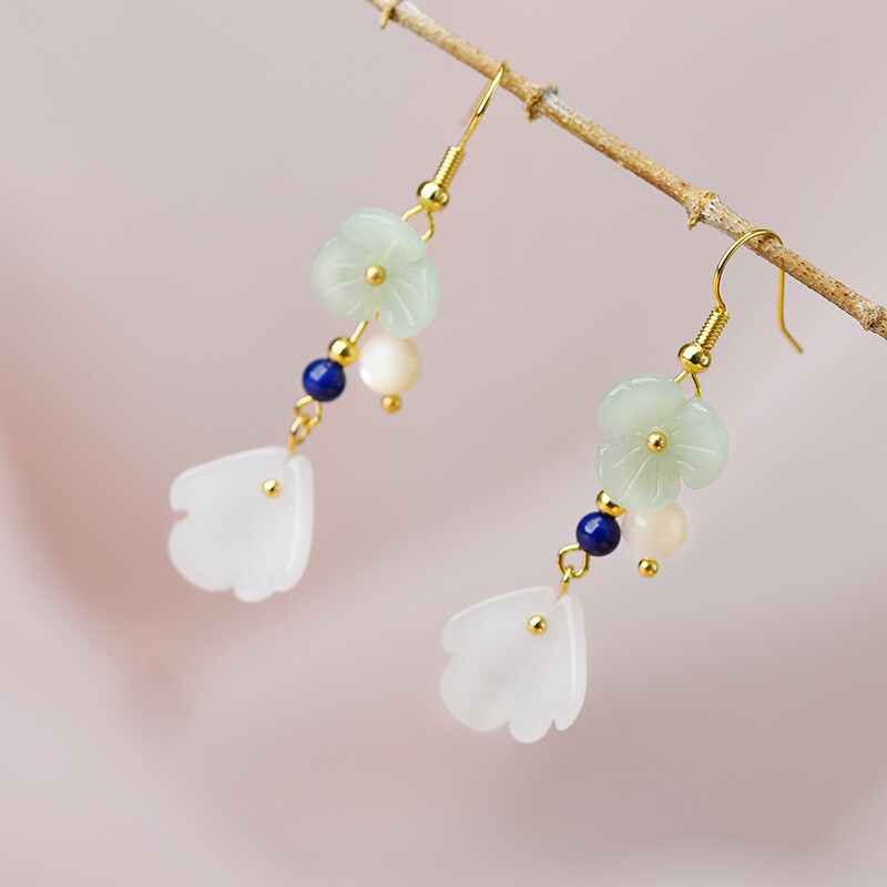 Chinese Coloured Glaze/Pearl Tibetan Style Exquisite Fashion Earbob Earrings