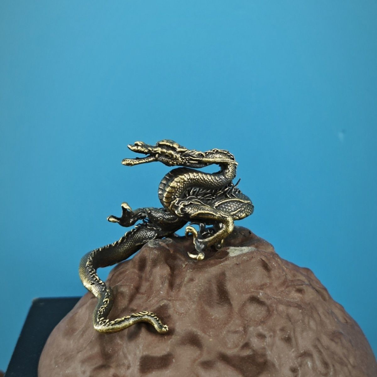 Brass Dragon Statue Mini Landscape Bonsai Fish Tank Rockery Decor Ornament
