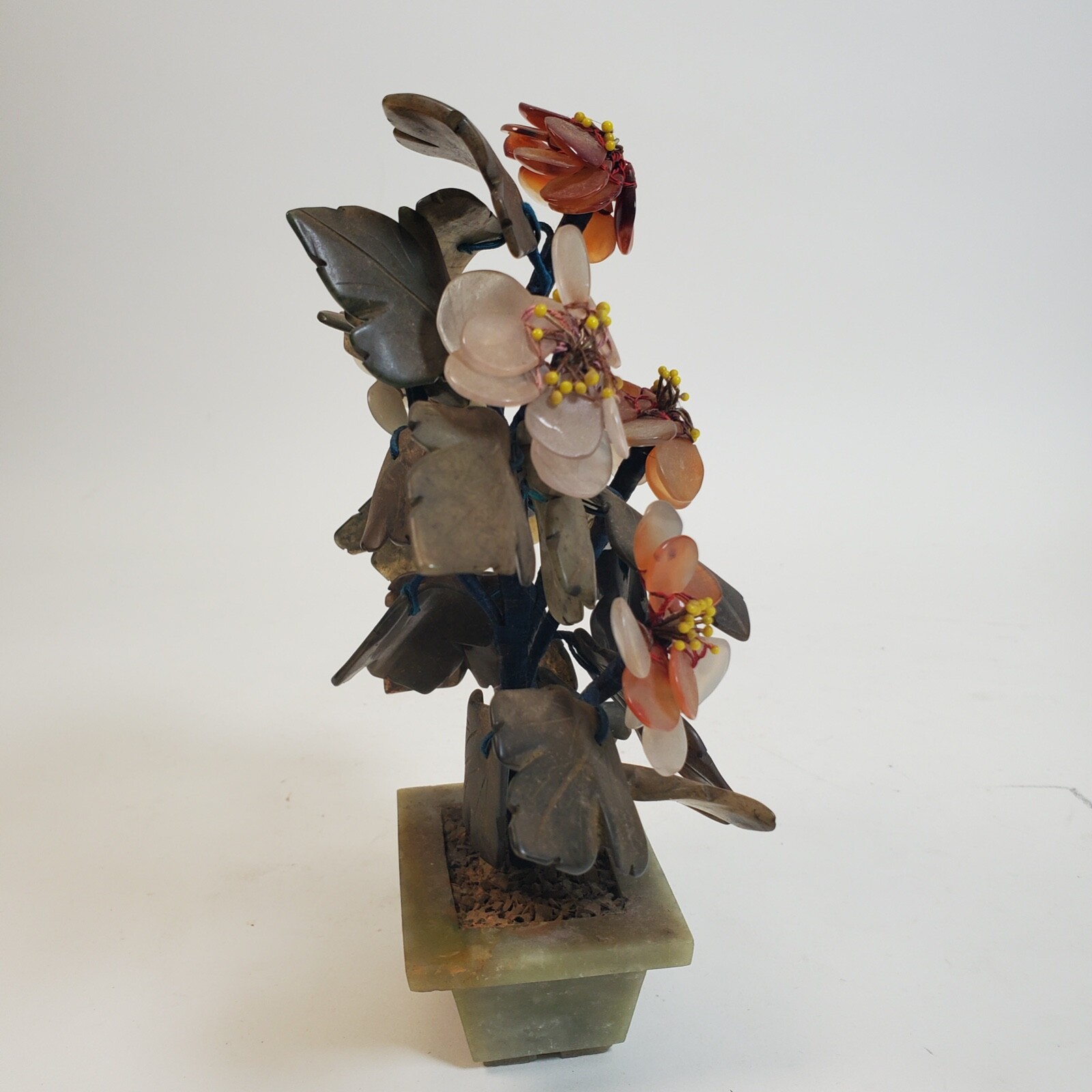 Vintage 1950s Chinese/Japanese Jade Agate Bonzai Flowering Tree