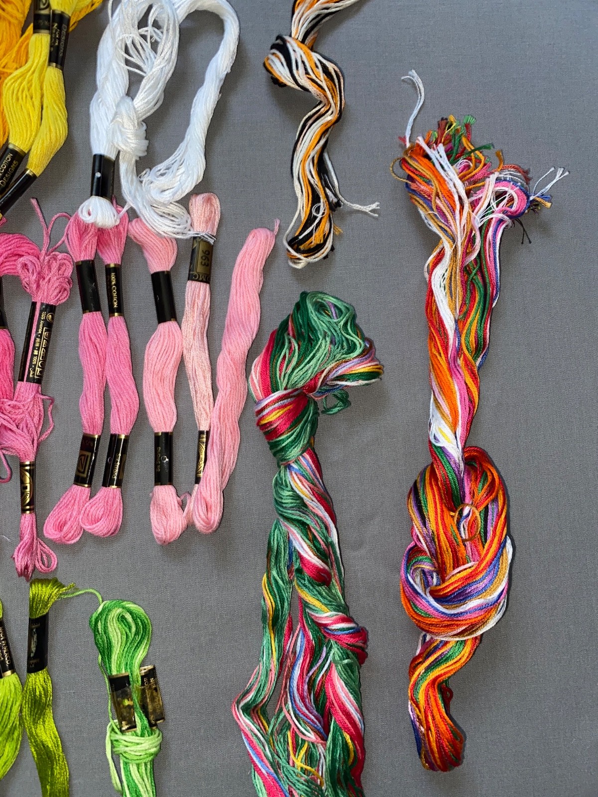 DMC Embroidery Floss Lot of 58 Variety + 3 Hoops Solids Variegated Sparkle