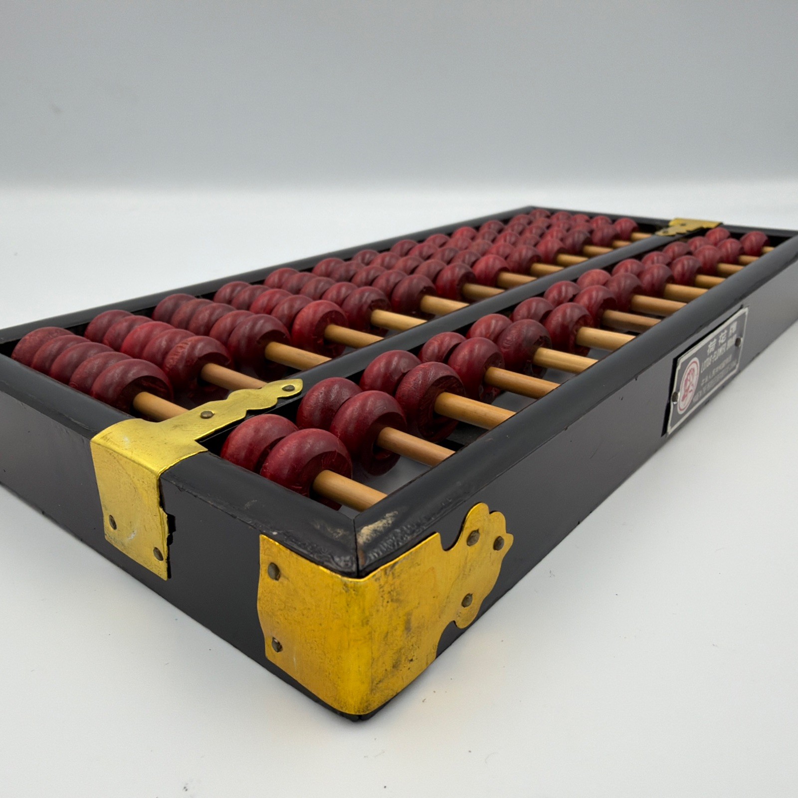 Vintage Chinese Abacus Lotus Flower Brand Wood Brass 13 Rows 91 Beads Black