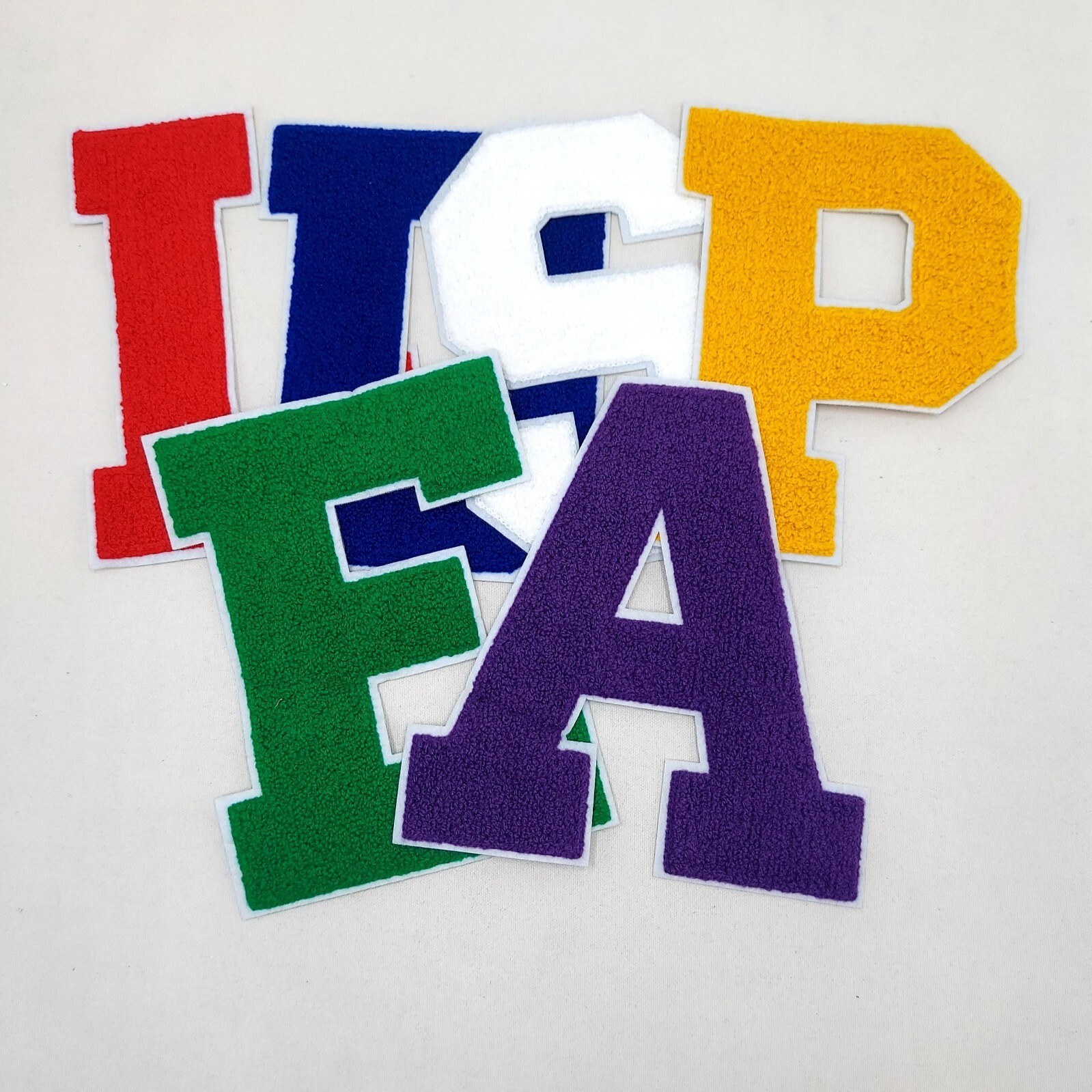 Large 8 Inch Chenille Letters with White Background: Pick Your Letter / Color