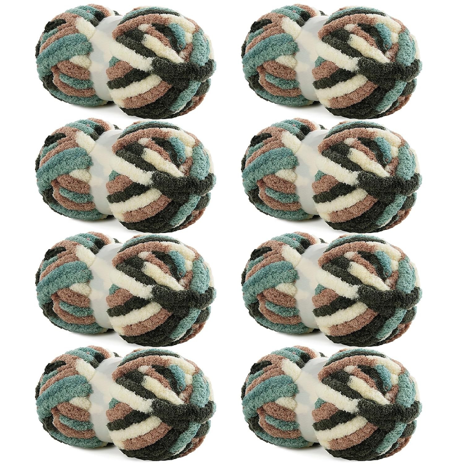 Chunky Tie Dye Chenille Yarn 8 Pack Green White Multi Super Bulky Jumbo Hand