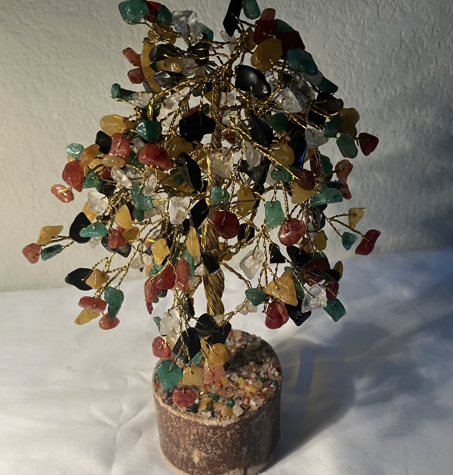 Handmade Multicolor Jade Bonsai Tree Wood Base 9″ x 5″