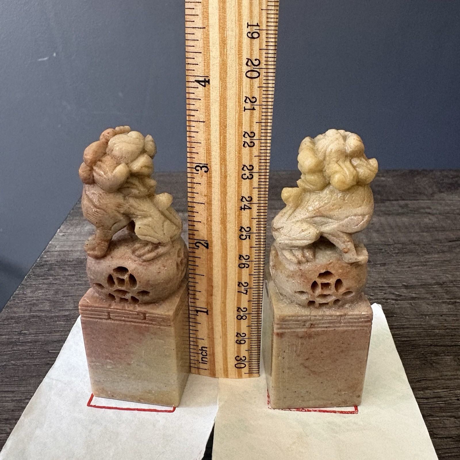 Vintage Chinese Soapstone Foo Dog Seal Stamps (Pair) – Hand Carved Lion Chops