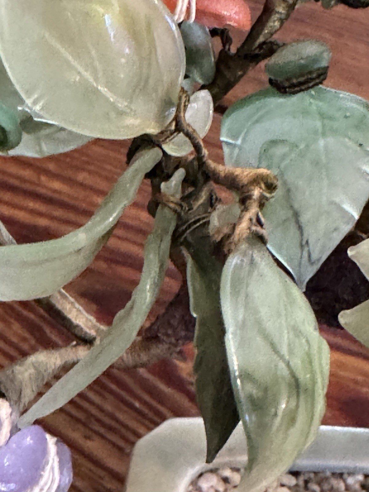 Antique Serpentine Jade and Semi Precious Stone Handcrafted Japanese Bonsai Tree