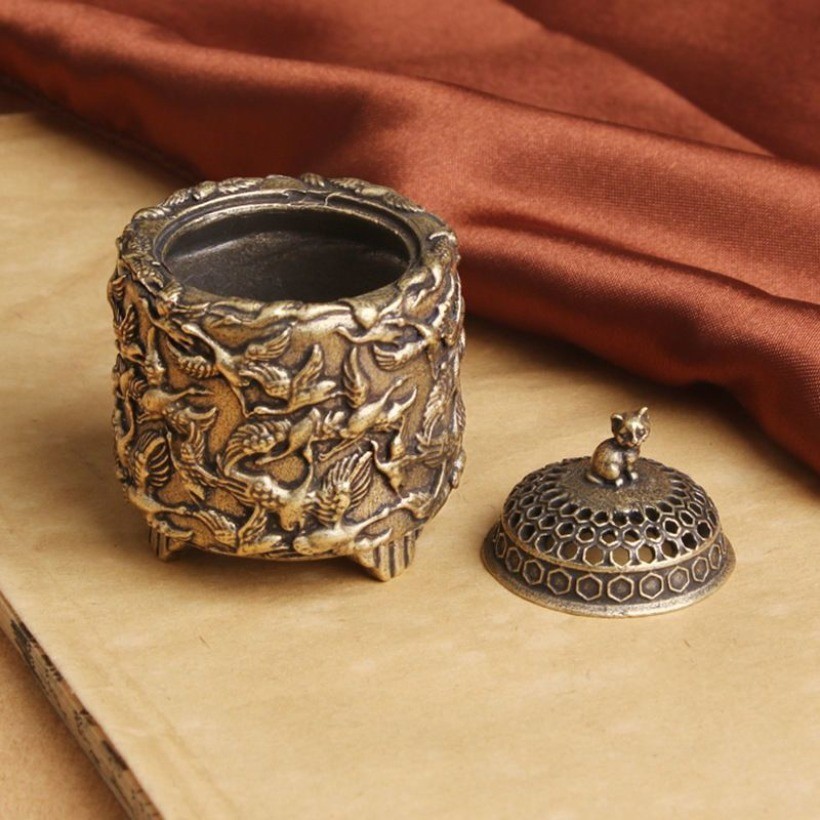 Alloy Crane Incense Burner Vintage Bronze Censer Desktop Ornament Craft