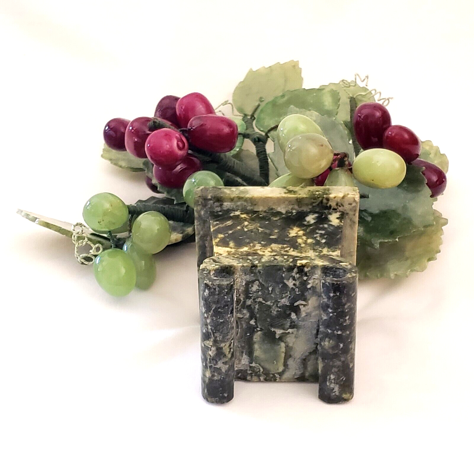 Jade Bonsai Grape Vine Tree Studio Art Carved Stone in Marble Planter 9″ Vintage