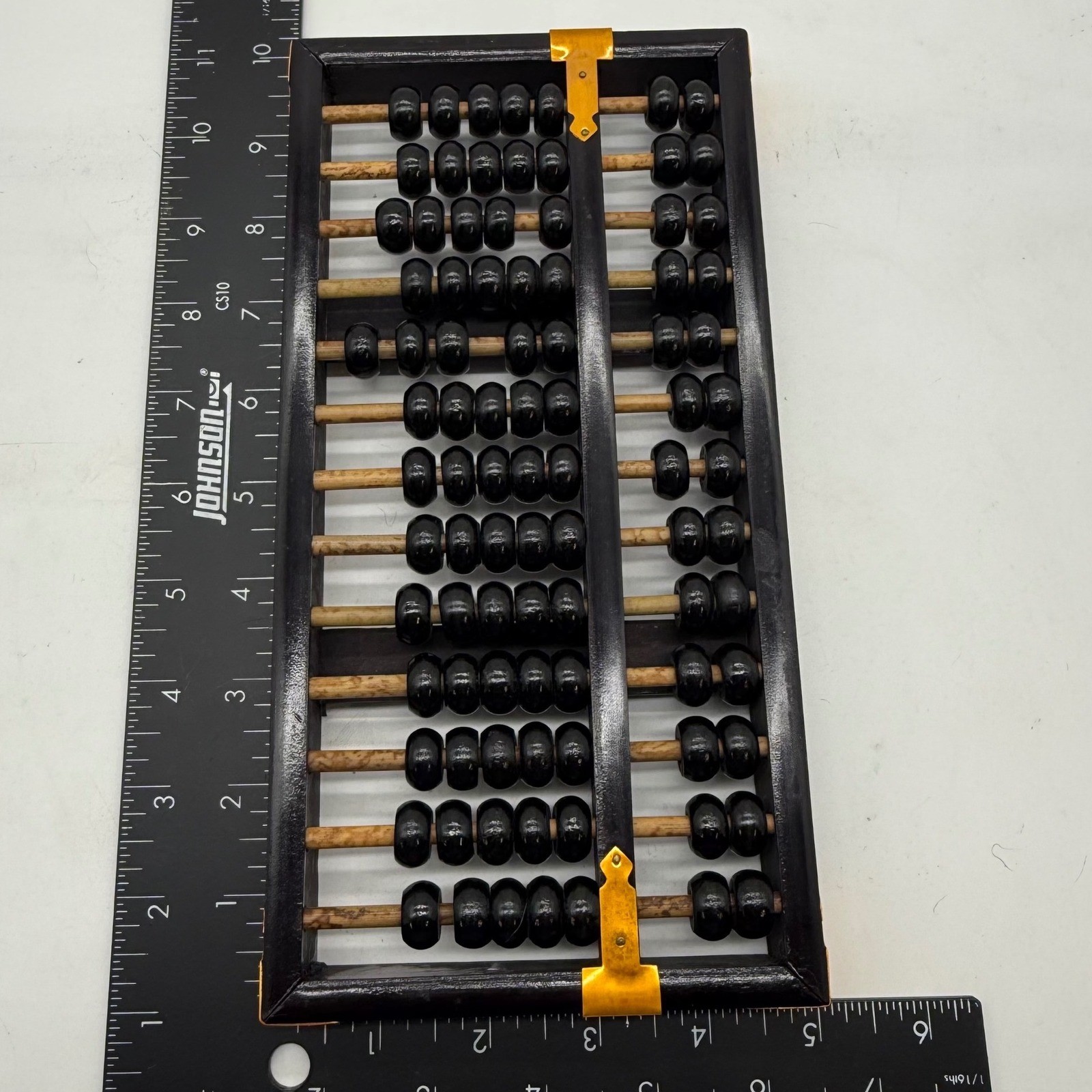 Lotus Flower Brand Vintage Chinese Wood Abacus Brass Accents Black 13 Column