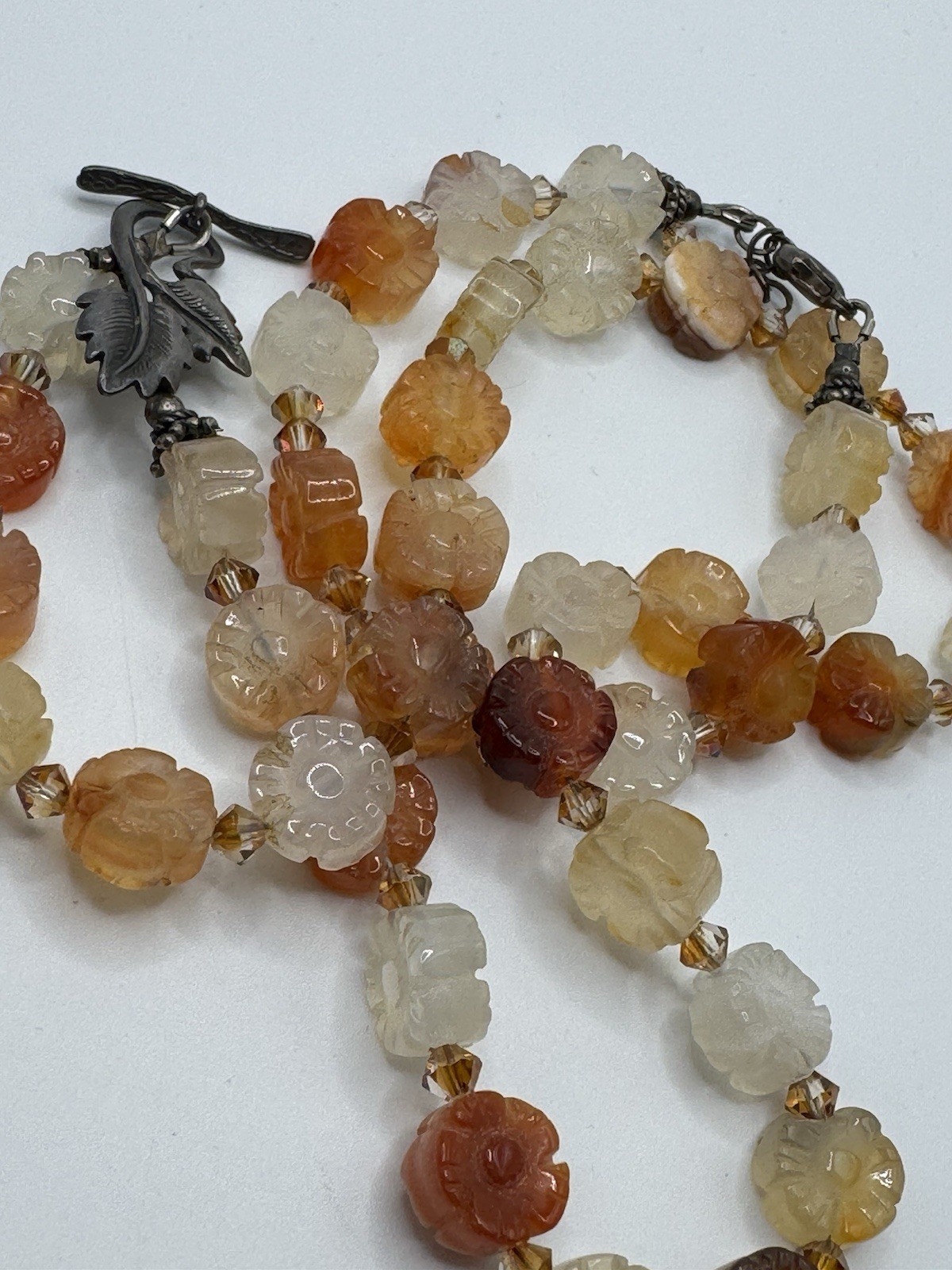 Antiqued Chinese? Carved Carnelian Agate Floral STERLING mar Set Choker Bracelet