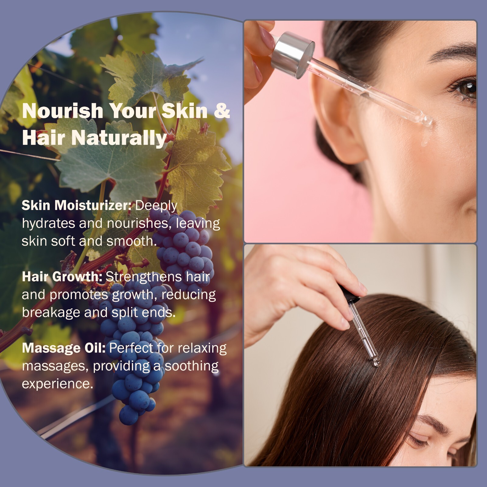 Grapeseed Oil Cold Pressed 100% Pure Natural Carrier For Skin Face Hair Massage