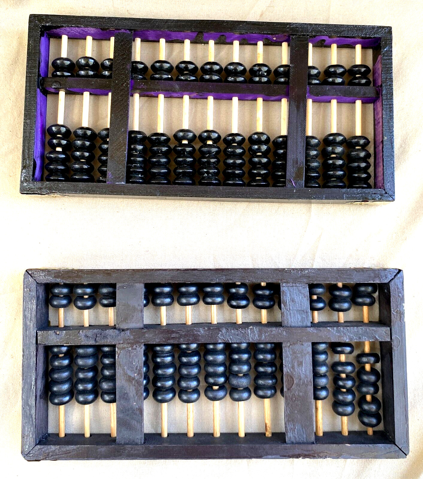 Wood & Brass Abacus Pair People’s Republic China, Lotus-Flower Brand