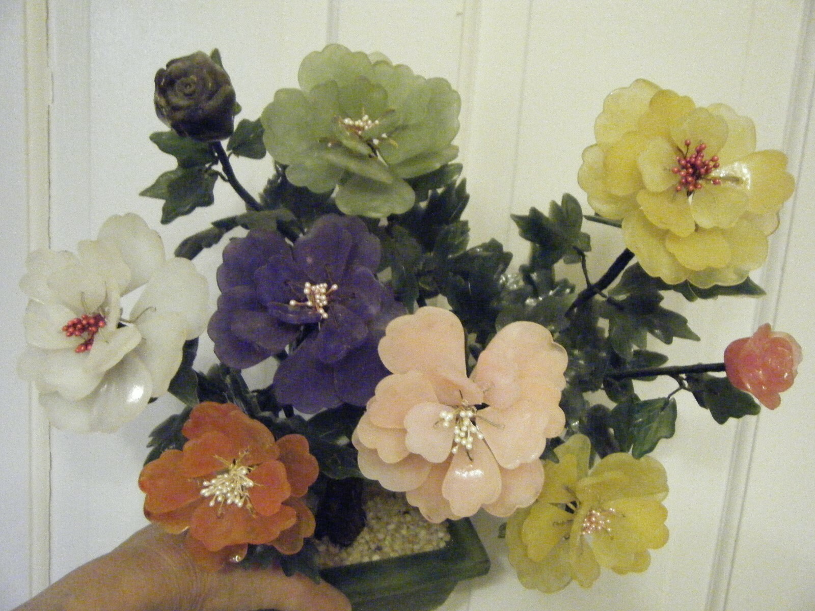 CHINESE GORGEOUS MULTI COLOR FLOWERS IN GLASS FLOWER POT
