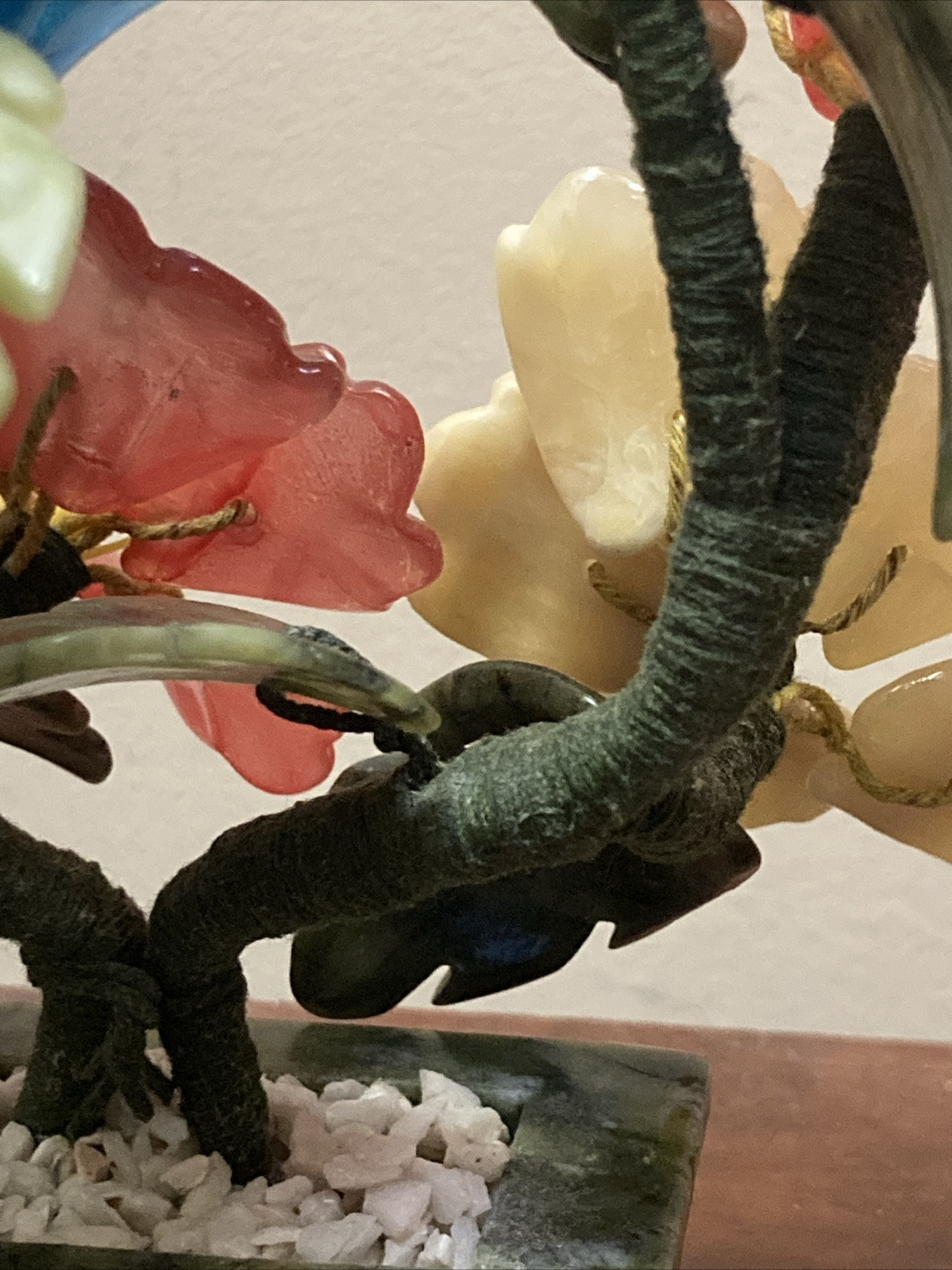 VTG Japanese Chinese Oriental Asian Jade Glass Flowering Bonsai Tree Celadon Pot