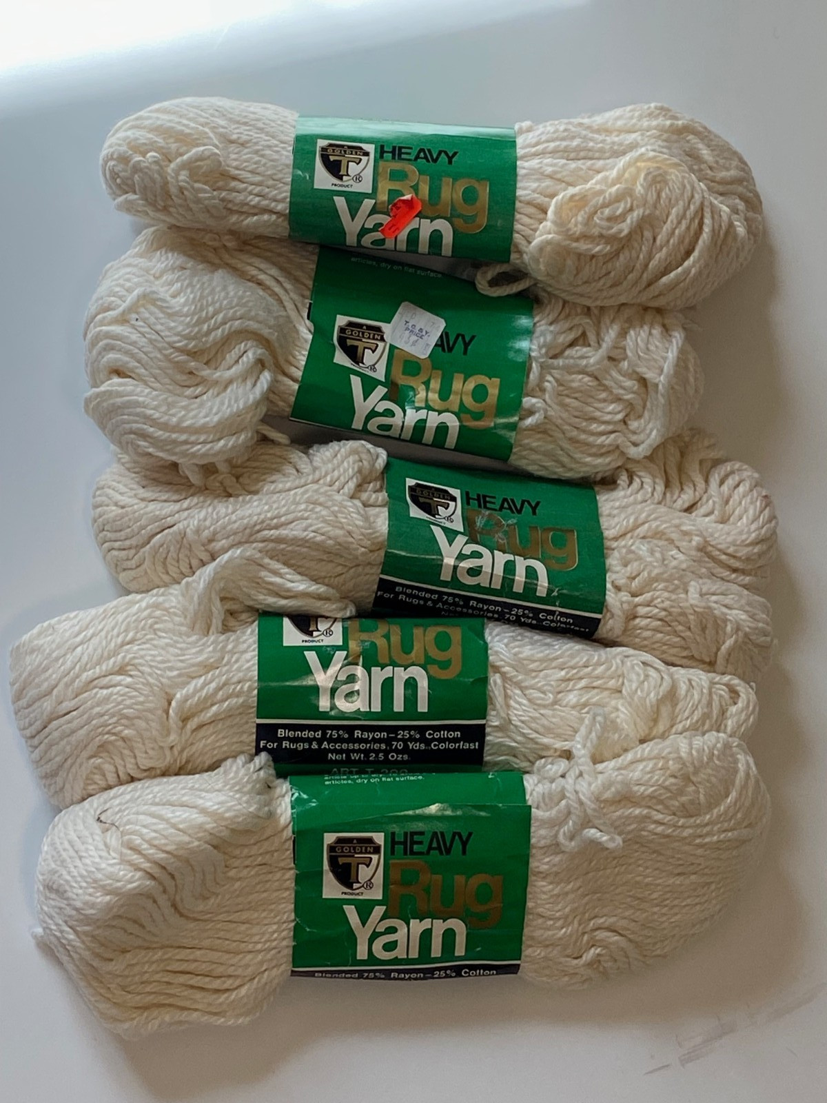 LOT/5 Golden T Products Heavy Duty RUG YARN Cotton Rayon blend WHITE super bulky