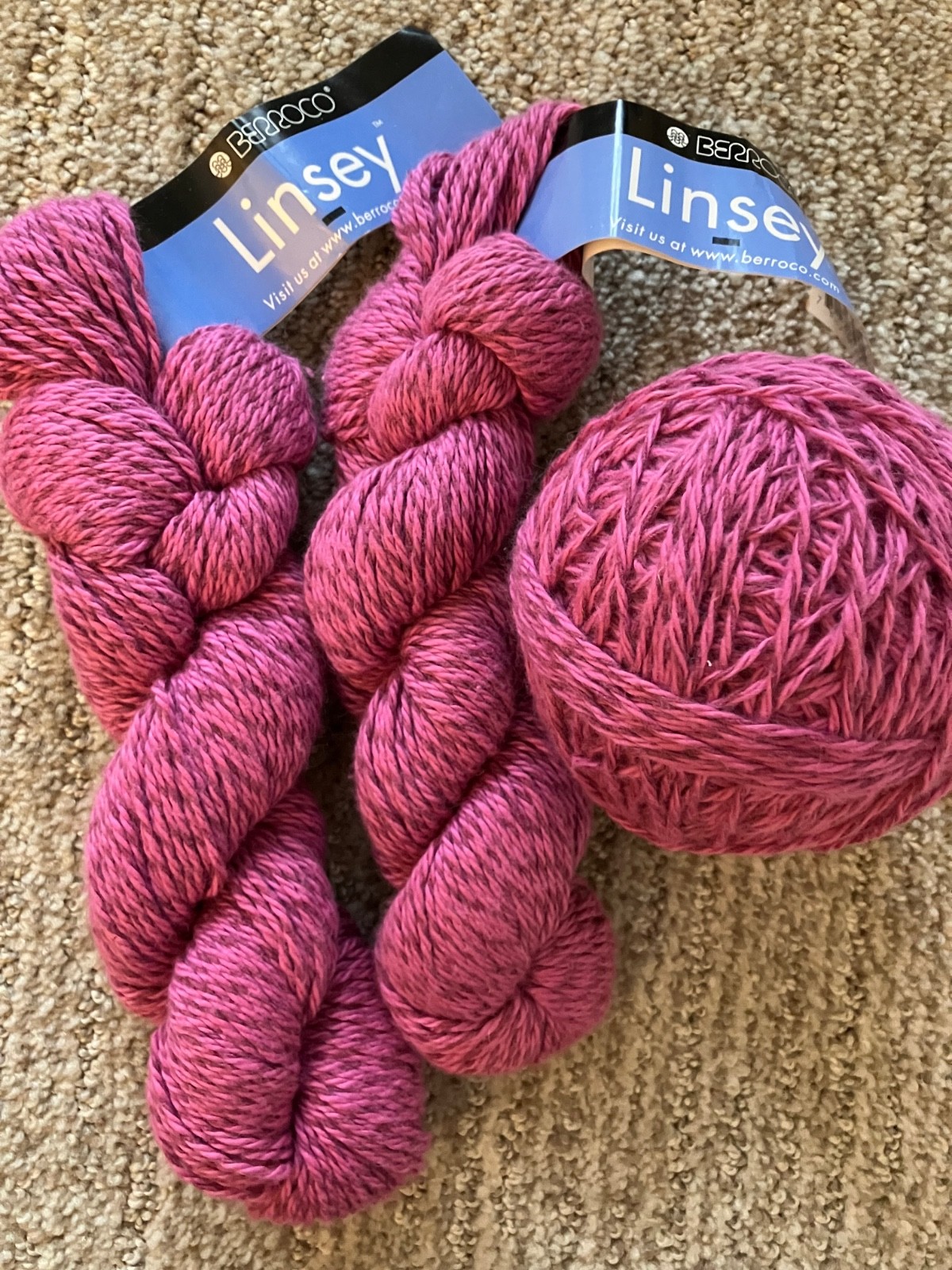 Almost 4 skeins of Berroco Linsey yarn in Purple color 6562 Geranium