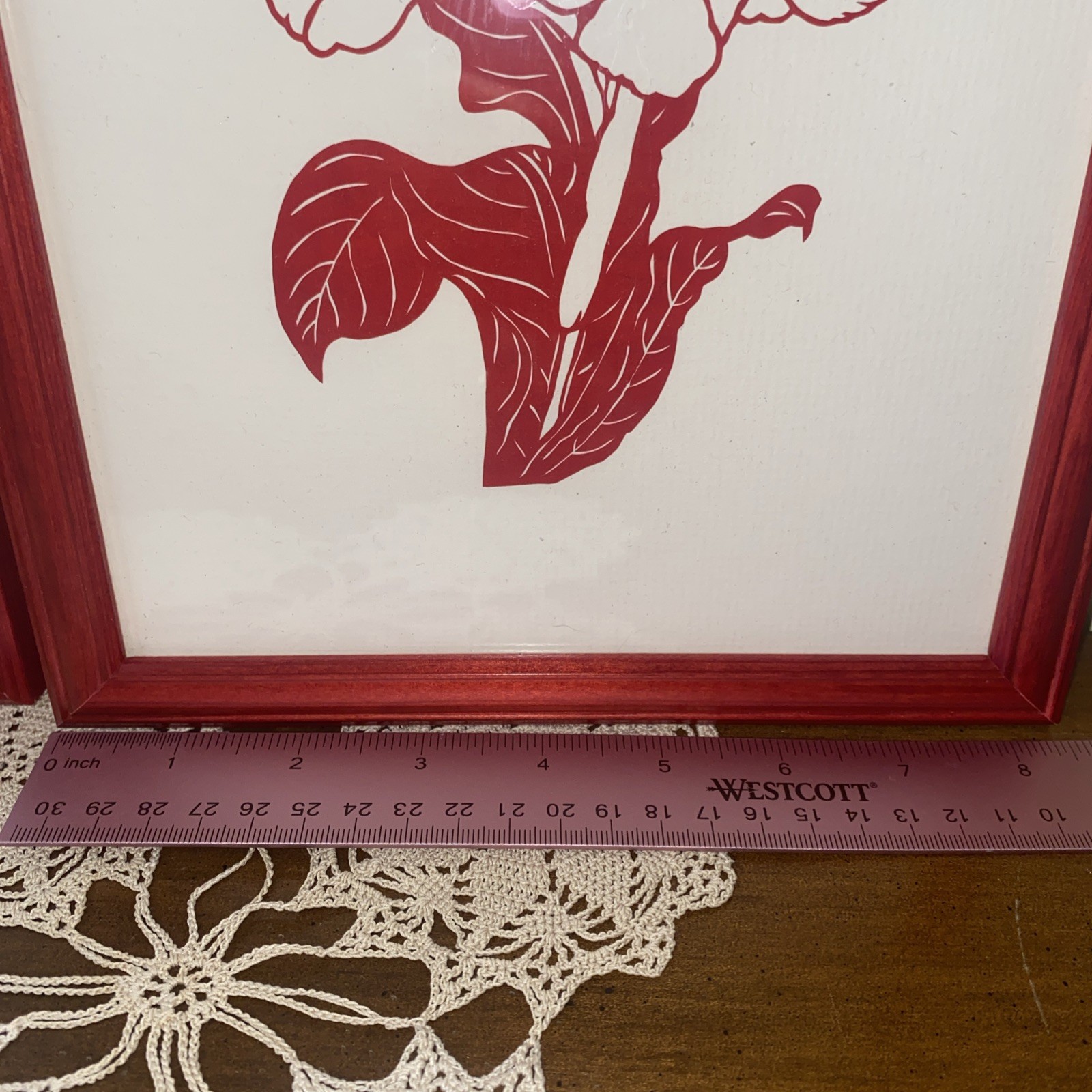 Vintage Chinese hand cut paper cutouts professionally framed Set 2 Red & White