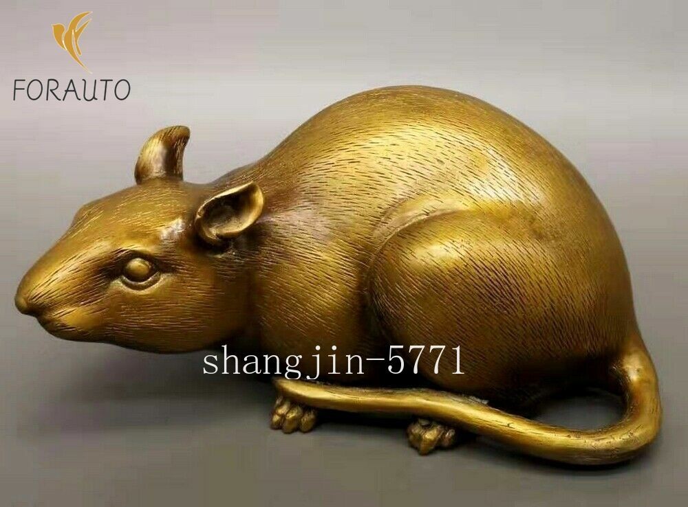 Chinese Brass Rat Feng Shui Zodiac Statue Animal Mouse Figurine Table Decor