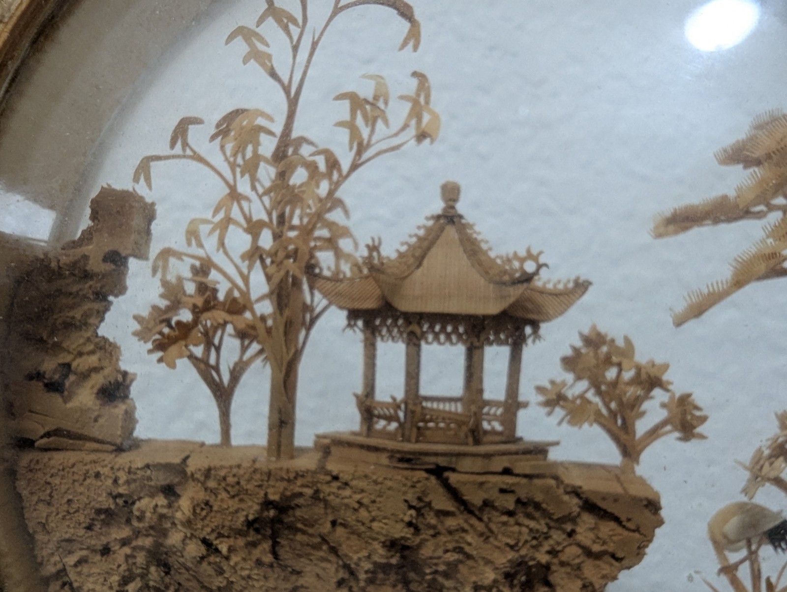 Vintage Chinese Cork Carving Diorama Bamboo