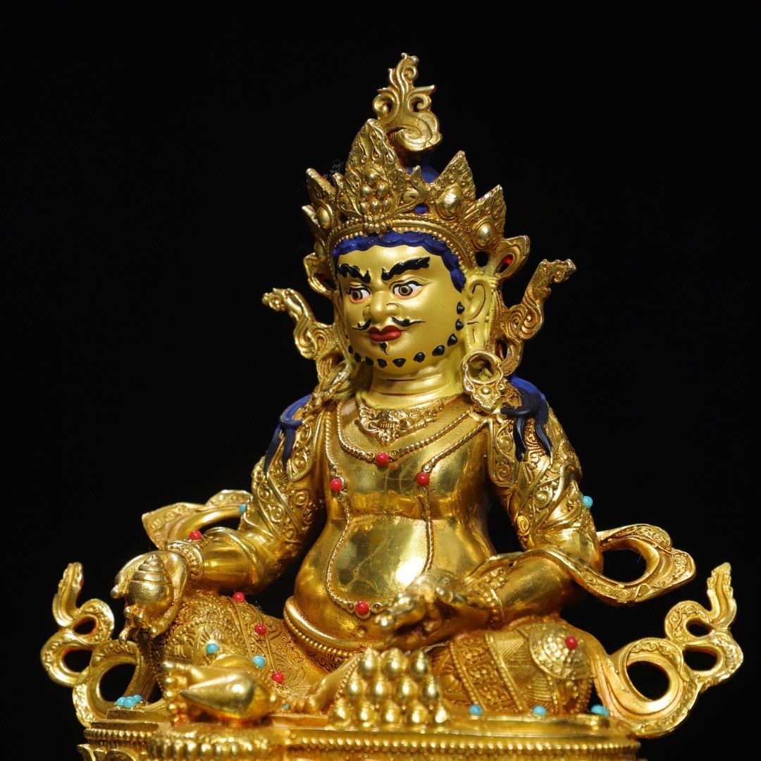 Bronze gilded painted [Yellow God of Wealth] Buddha statue
