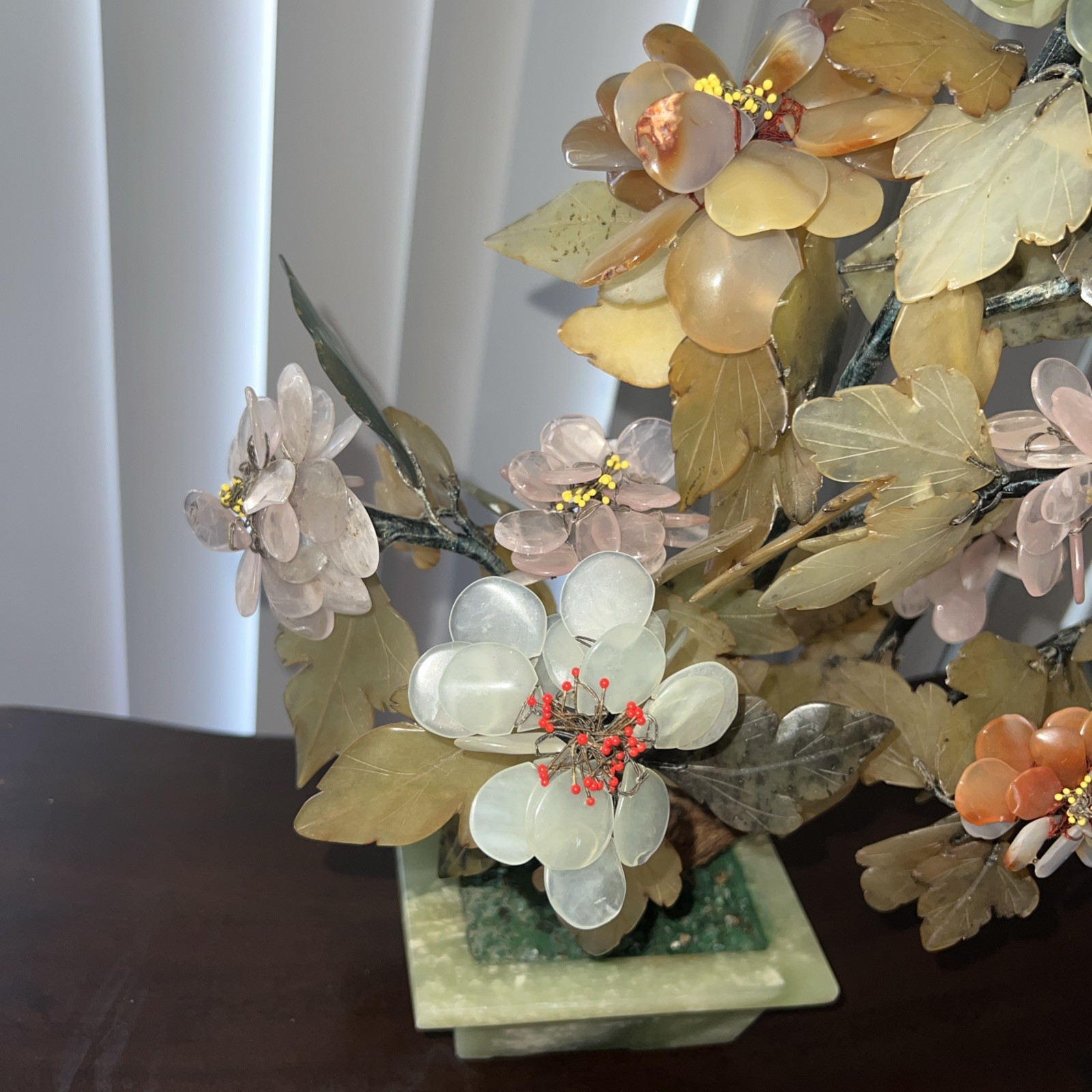 Vtg MCM Jade Agate Carnelian Quartz 14 x 12” Large Bonsai Tree