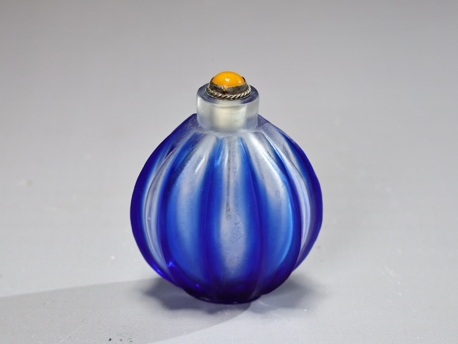 Chinese Lobed Cobalt Blue Glass Snuff Bottle