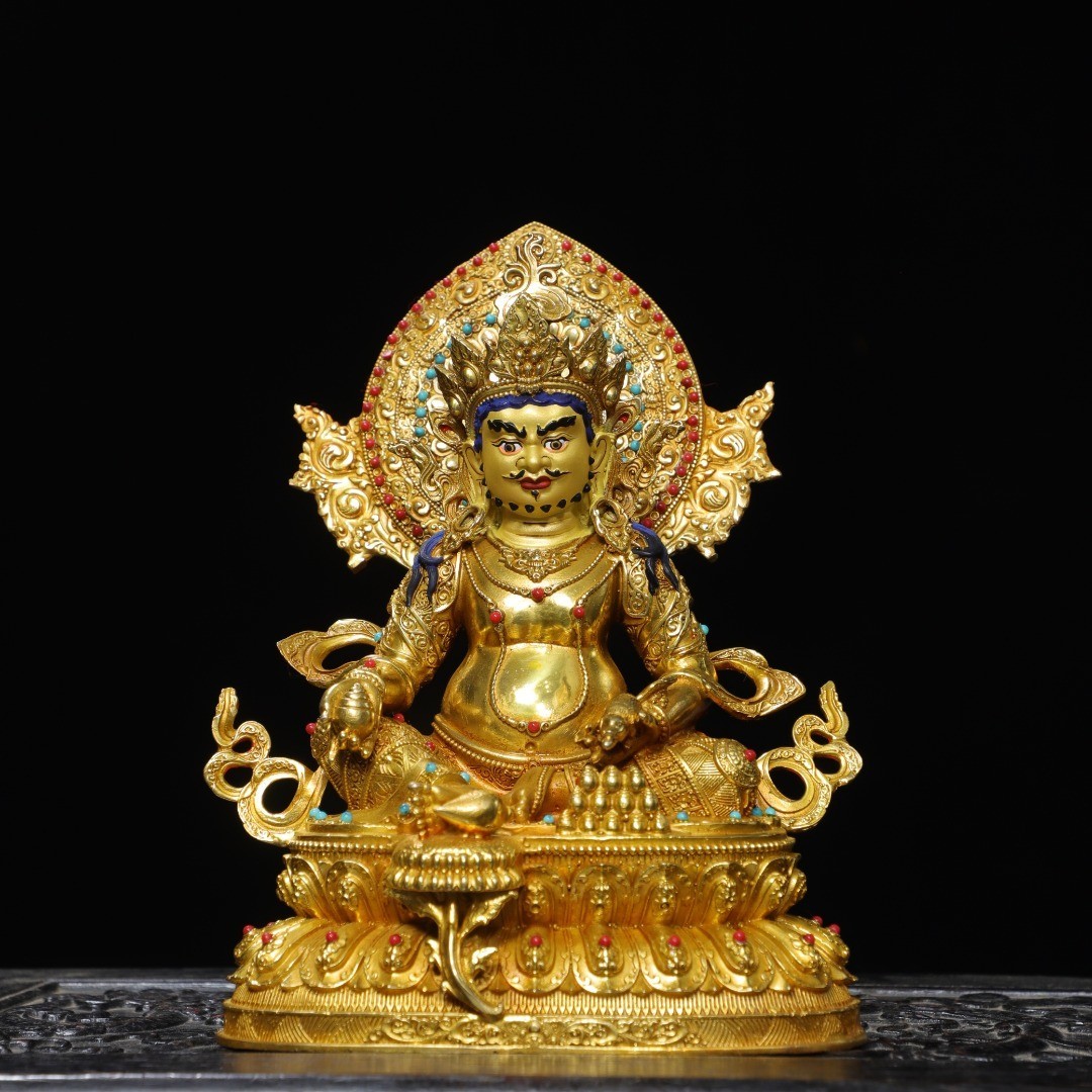 Bronze gilded painted [Yellow God of Wealth] Buddha statue