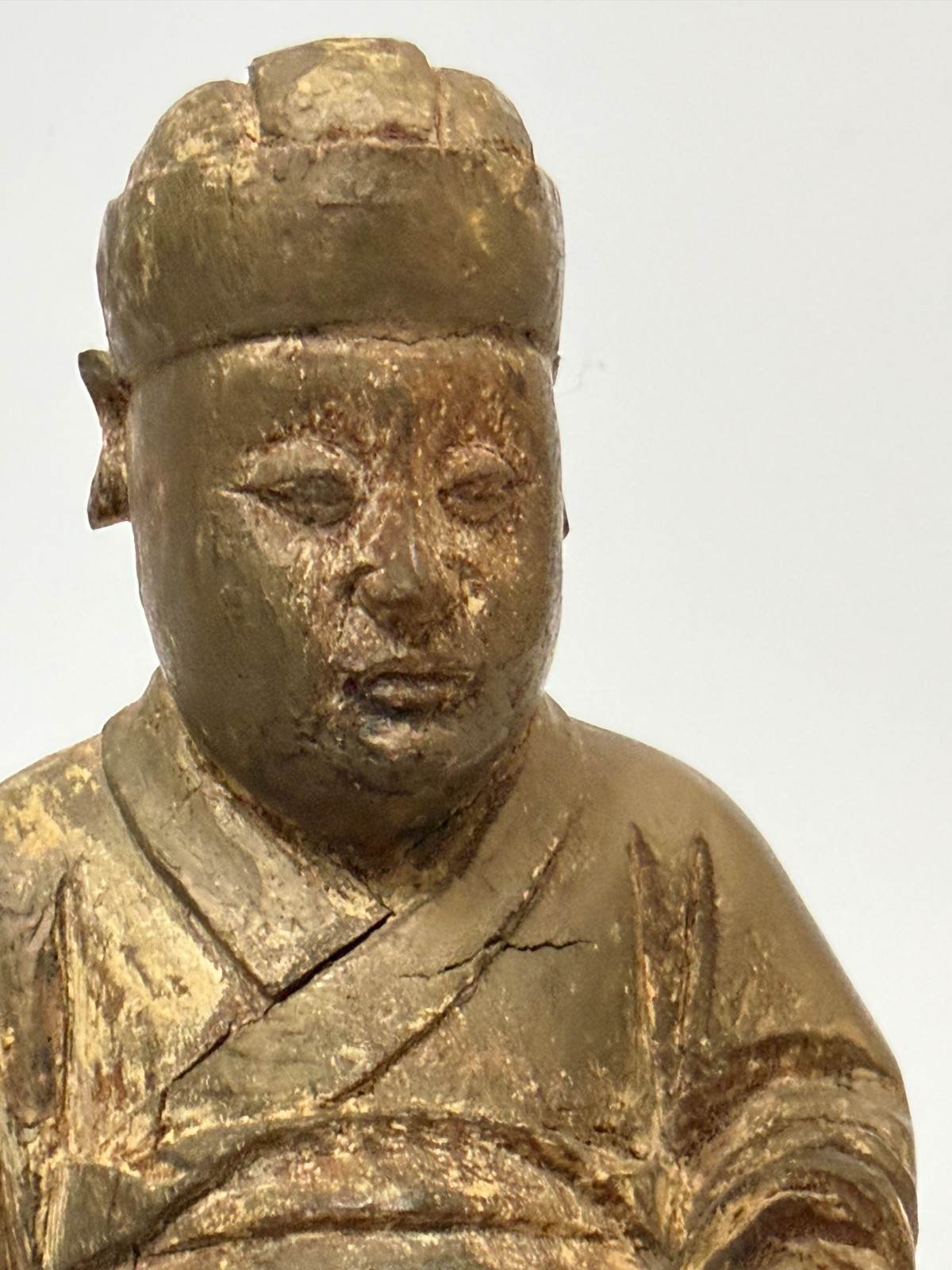17/18C Chinese Gilt Wooden Folk Carving Seated Deity 8.5″ tall