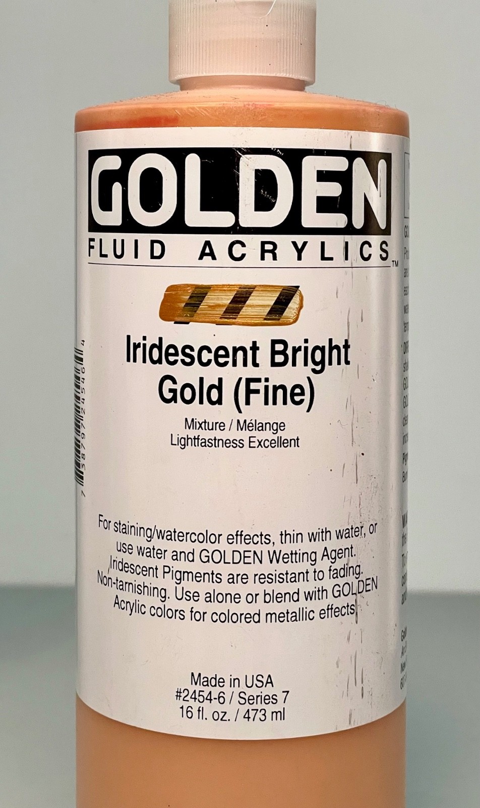Brand New Golden Fluid Acrylics Iridescent Bright Gold (Fine) Paint 16 oz Bottle