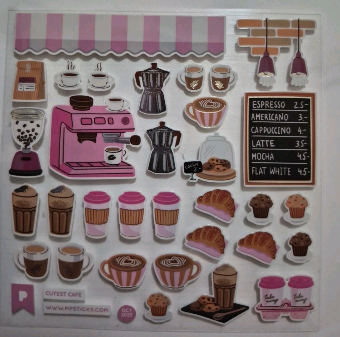 Pipsticks “Cutest Cafe ” Sticker Sheet (4x4in) Oct 2025