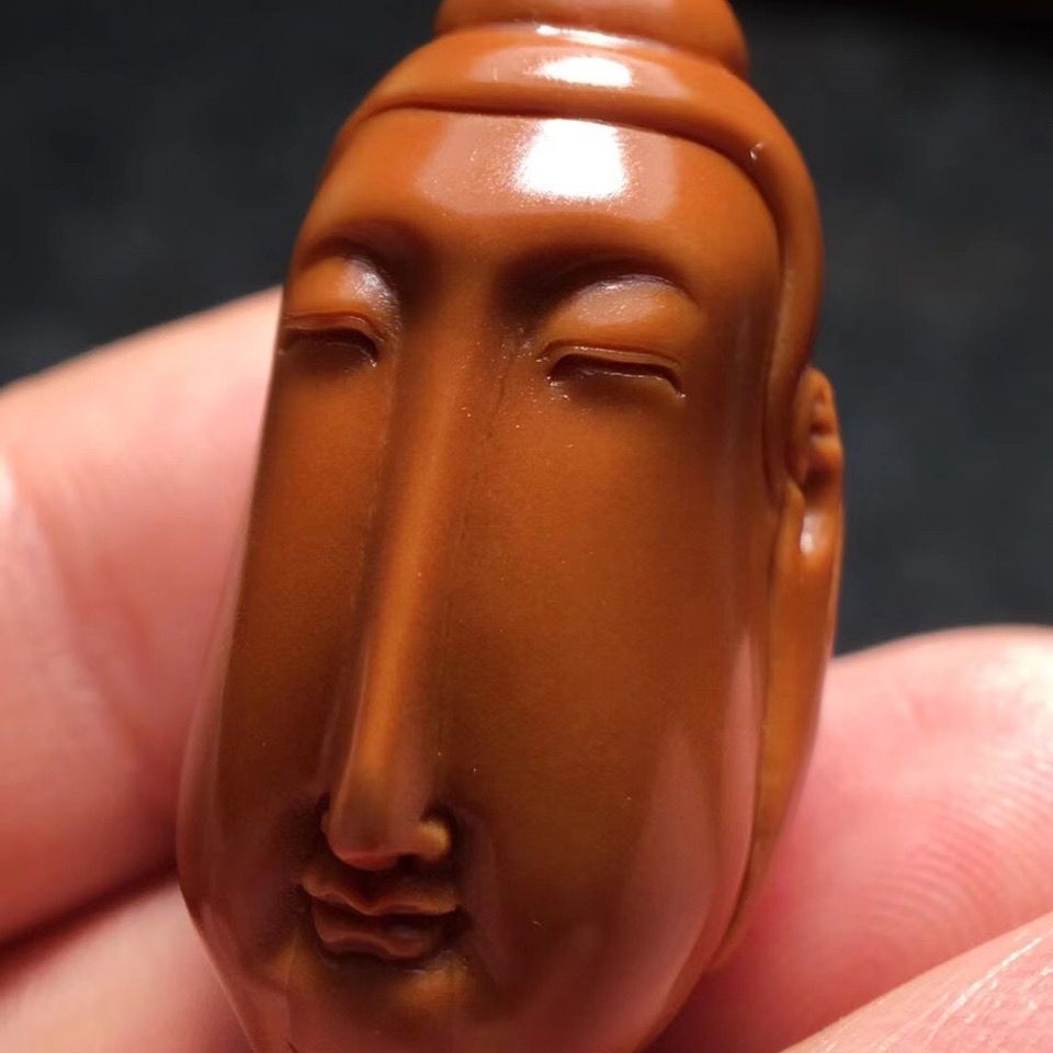 Hand Carved Olive Kernel Long Face Buddha Pendant 1.33cm Phone Charm