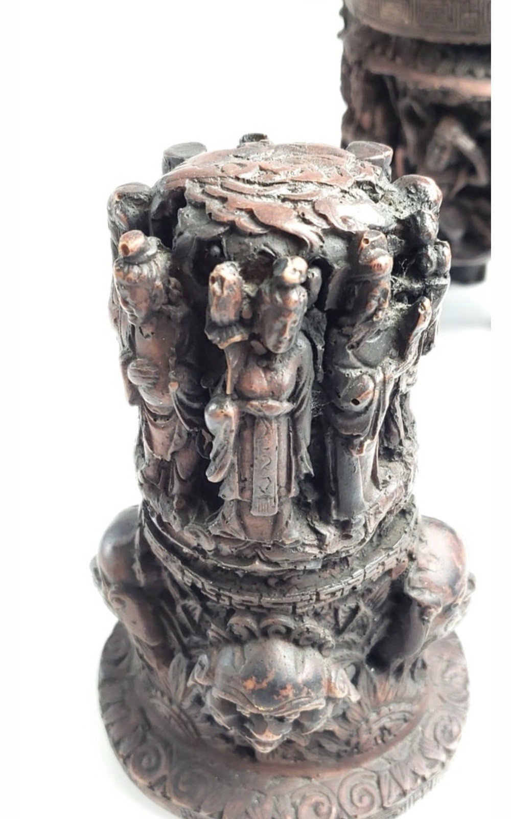 Antique Resin Carved Oriental Incense Burner? with Dragons and Figurines