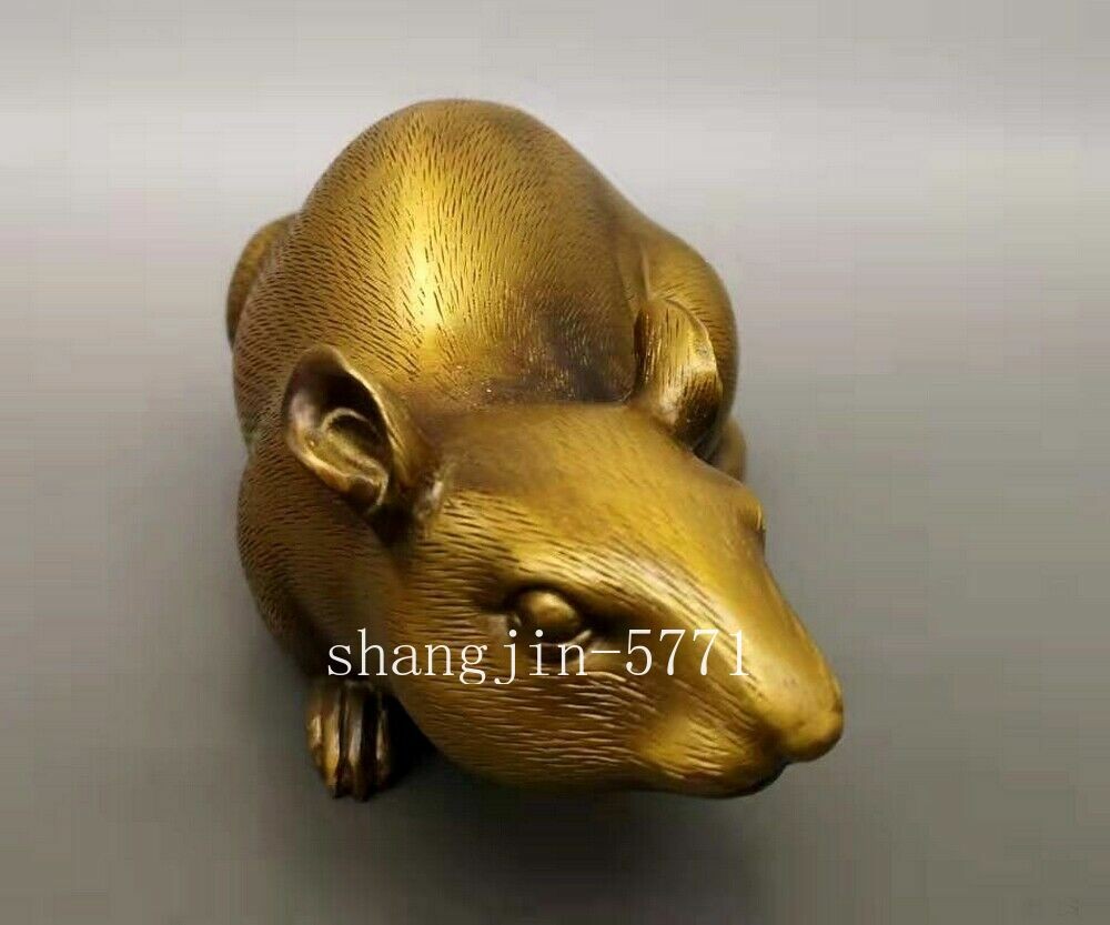 Chinese Brass Rat Feng Shui Zodiac Statue Animal Mouse Figurine Table Decor