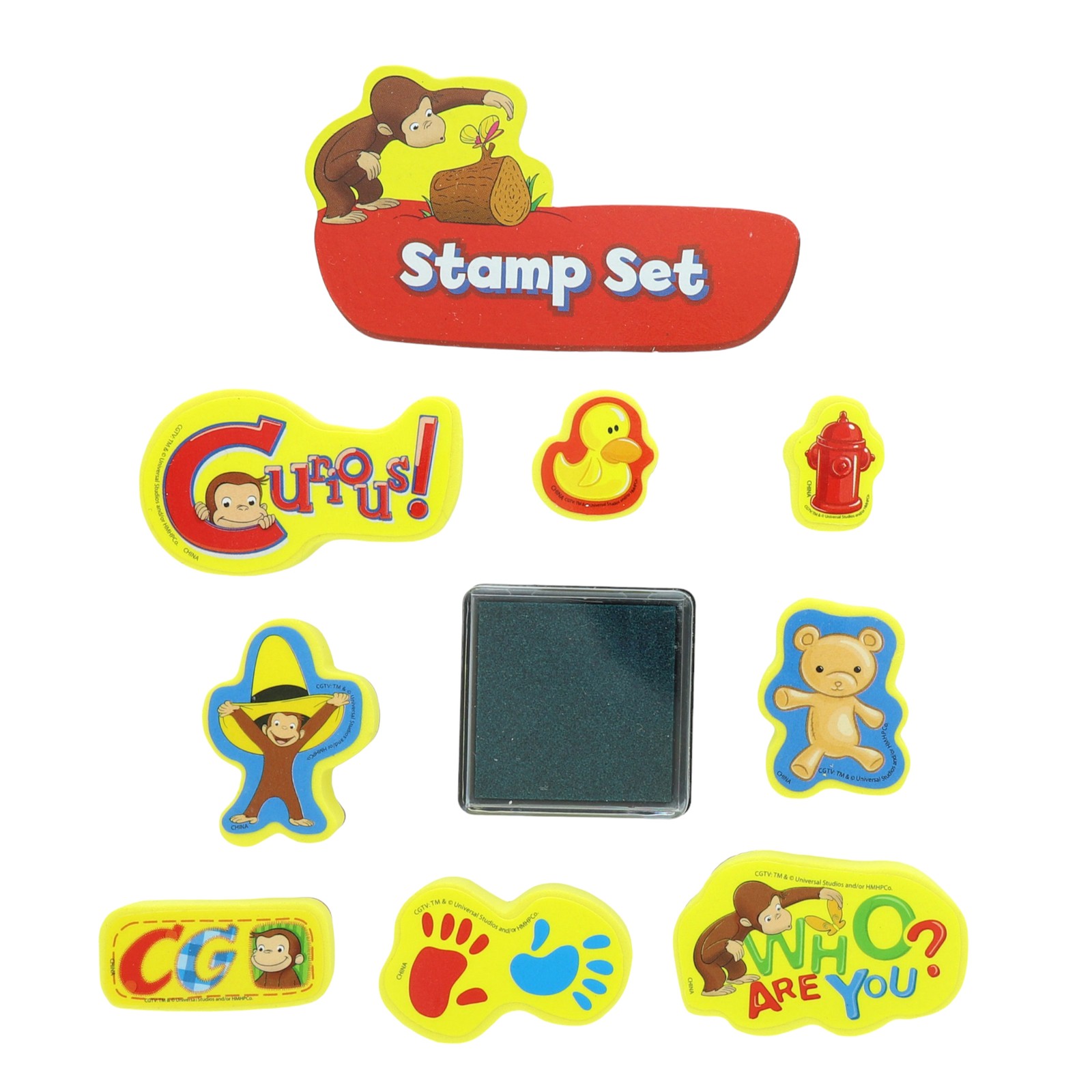 Vintage Curious George Stamp Set, 8 Stampers 1 Ink Pad