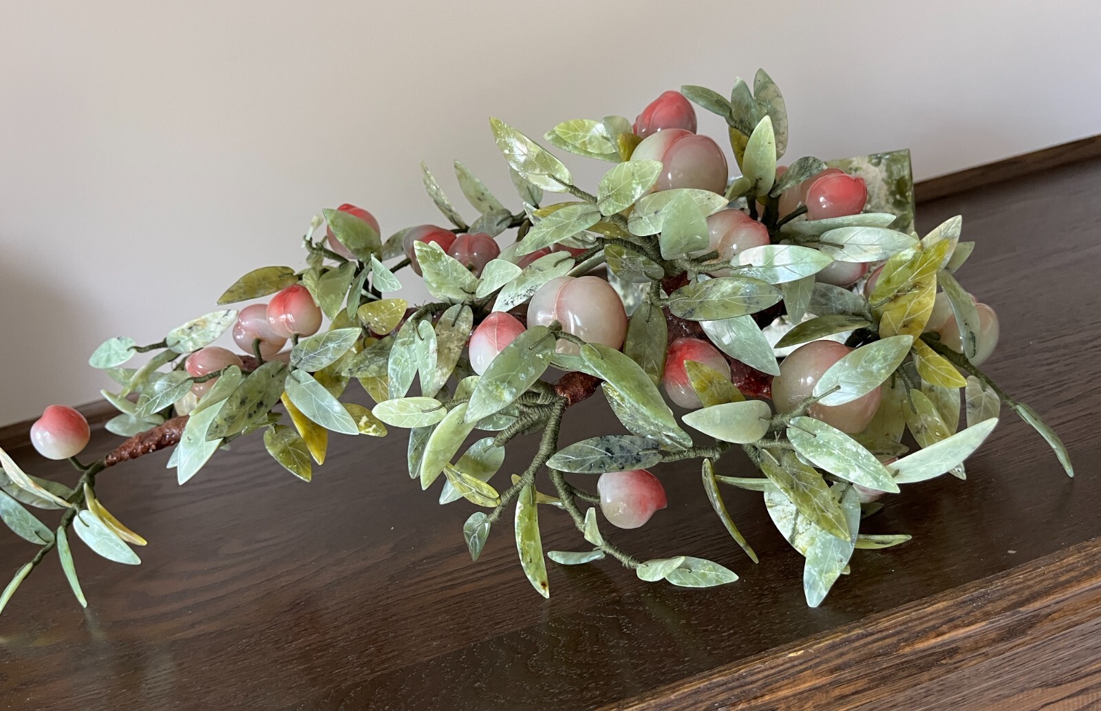 Chinese Carved jade Gemstone Peach Tree ,BonsaiTree 1970-1980