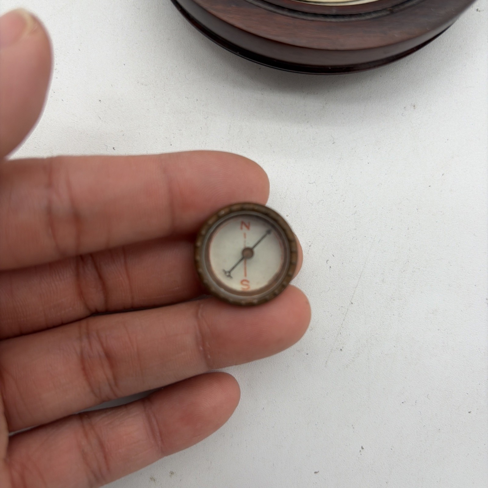 Dark Wooden Chinese Round Compass with Animal Zodiac Inlay Design