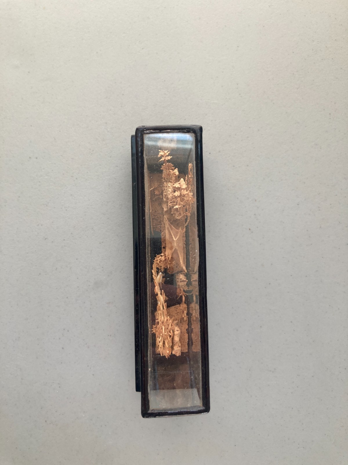 Hand Carved Cork Diorama Chinese Landscape Pagoda Scene Glass Case