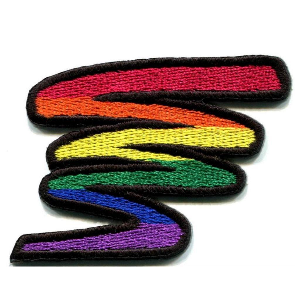 RAINBOW LIGHTNING BOLT IRON ON PATCH 1.5″ Gay Lesbian LGBTQ Pride Squiggle NEW