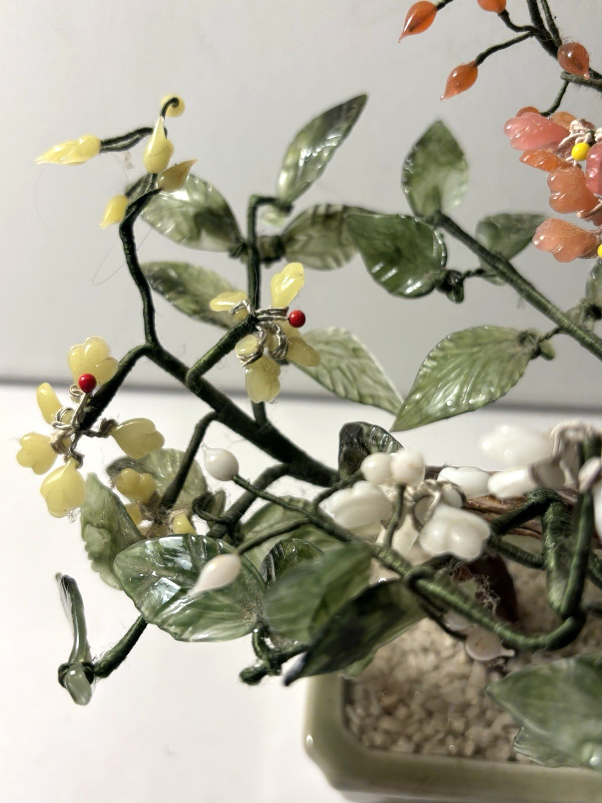Vintage Bonsai Tree Multicolor Flowers Leaves Carved Blooms Asian
