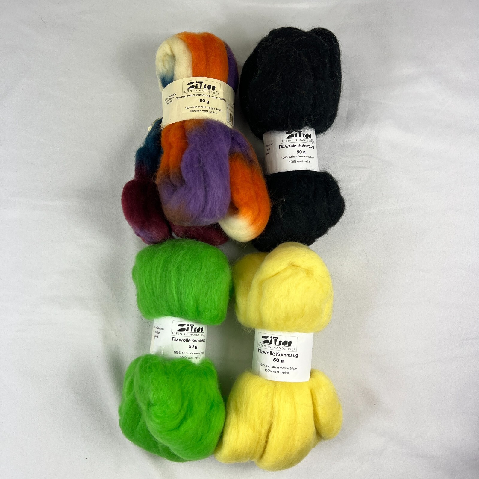ZITRON 100% Merino Wool Roving 50 g Spinning Felting from Germany NWT – Lot of 4