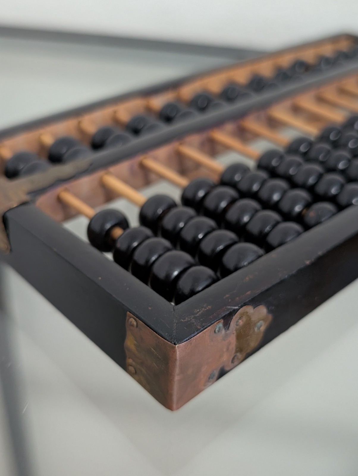 Vintage Chinese Lotus Flower Brand Wood Wooden Abacus Brass Accents 12 Rows