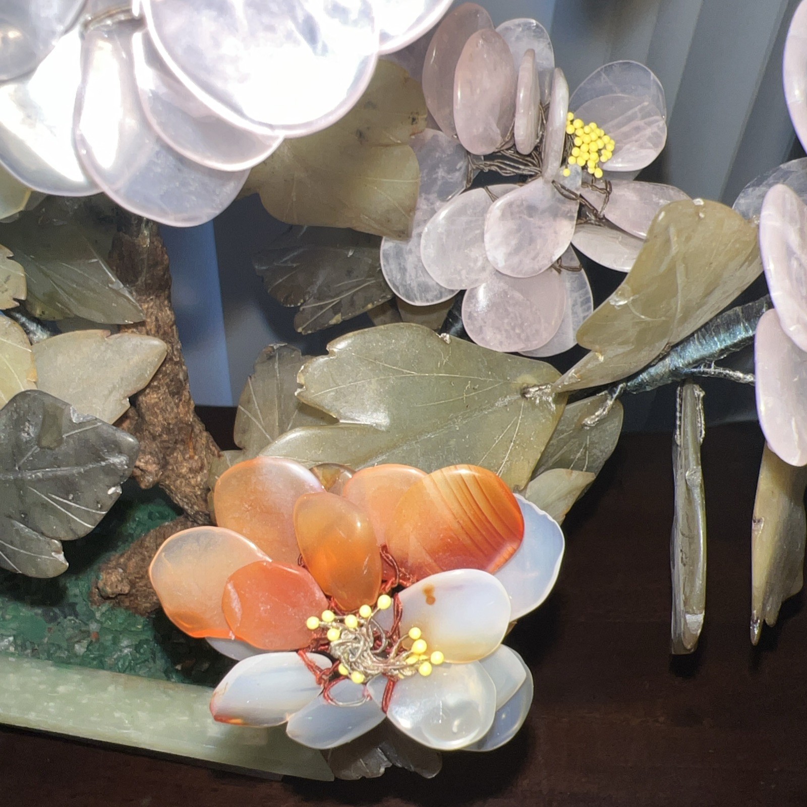 Vtg MCM Jade Agate Carnelian Quartz 14 x 12” Large Bonsai Tree