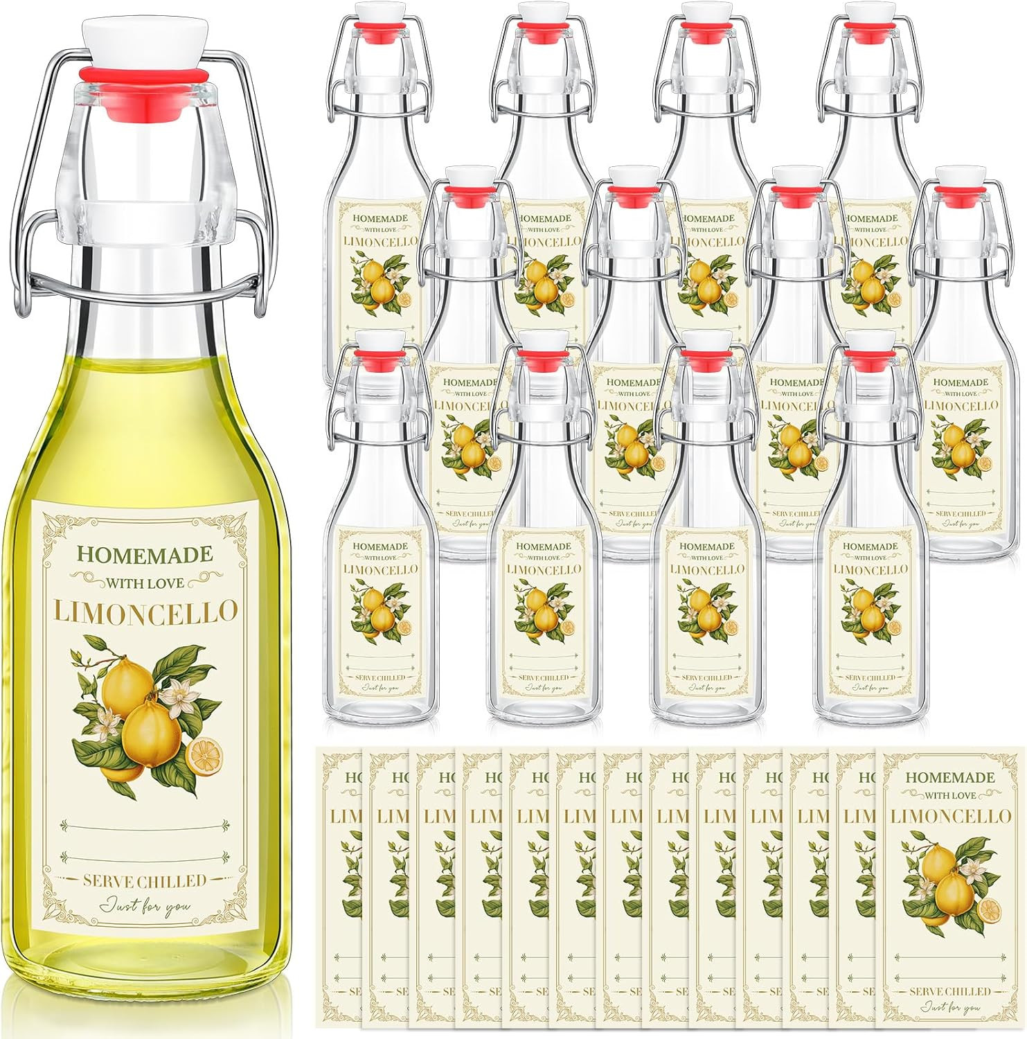 12 Sets Limoncello Swing Top Glass Bottles for Homemade 8 Oz Flip Cl…