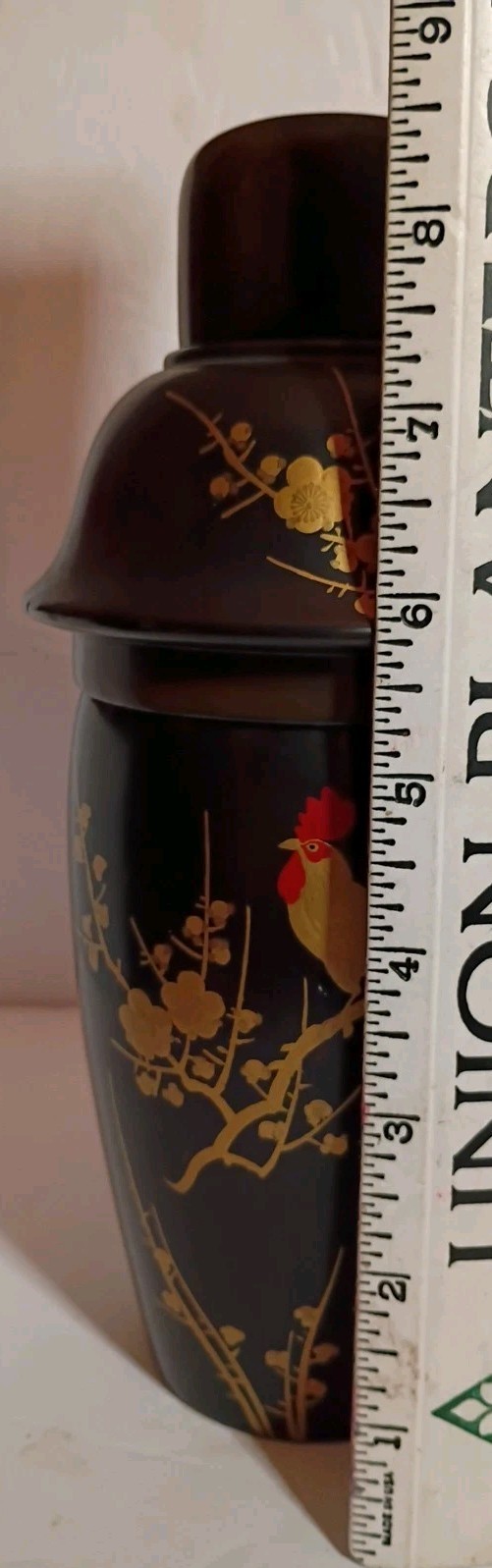 Beautiful Fighting Gold Rooster Chicken Black Lacquer Wood Shaker & 5 Cups China
