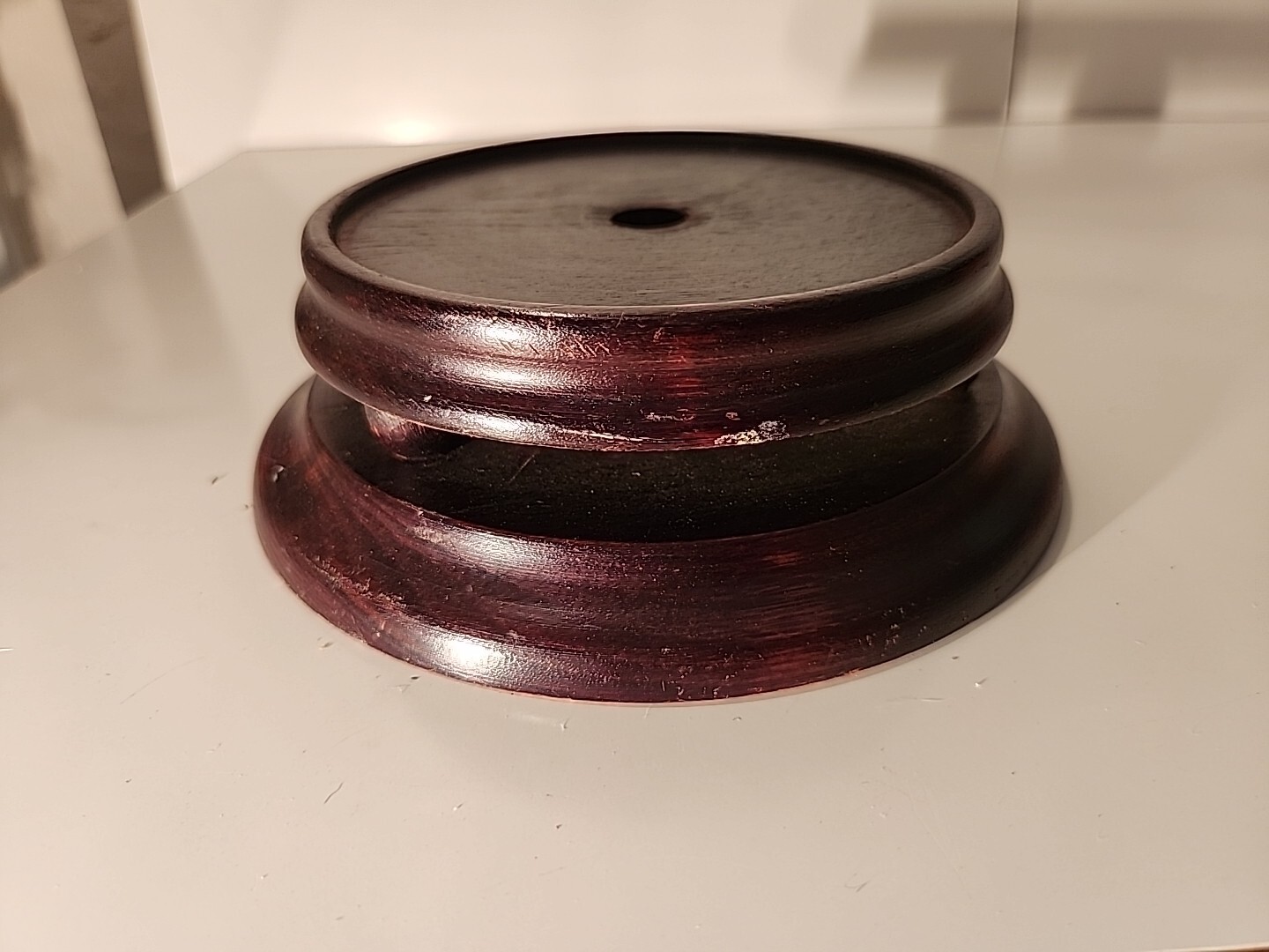 CHINESE ASIAN WOOD DARK COLOR PLANT VASE LAMP ROUND STAND 5.5″, 3.75″ INSET J-7