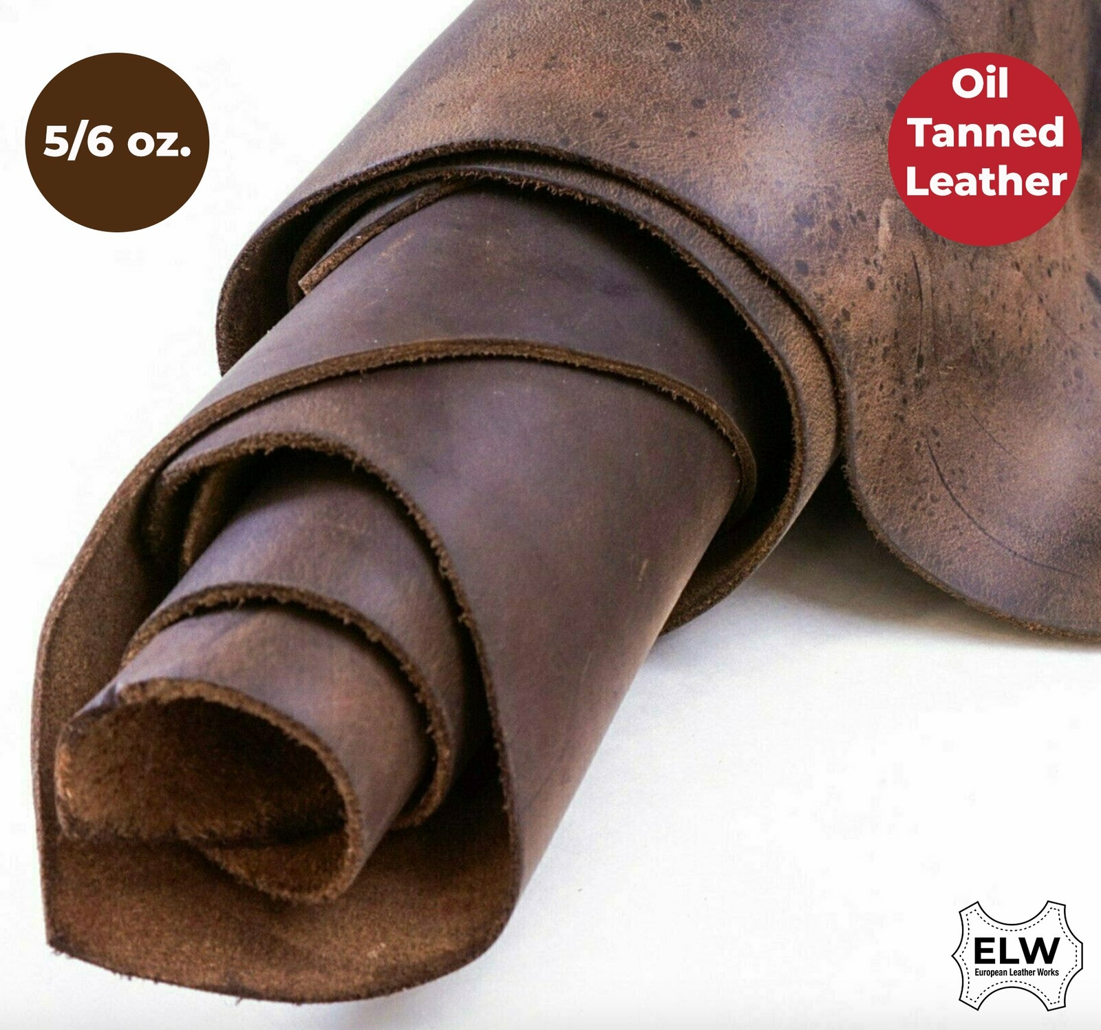 ELW Sable Brown Oil Tan Cowhide Full Grain Leather Pre-Cuts 6″ to 48″ 5/6 Oz