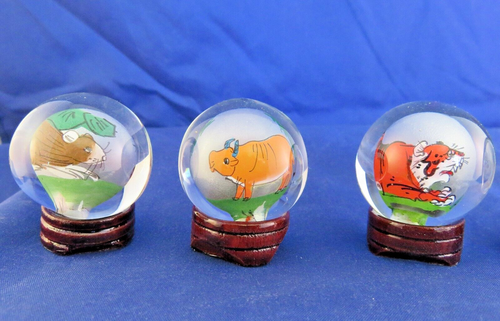 Reversed Painted Glass Balls w Chinese Zodiacs w Stands (1301)