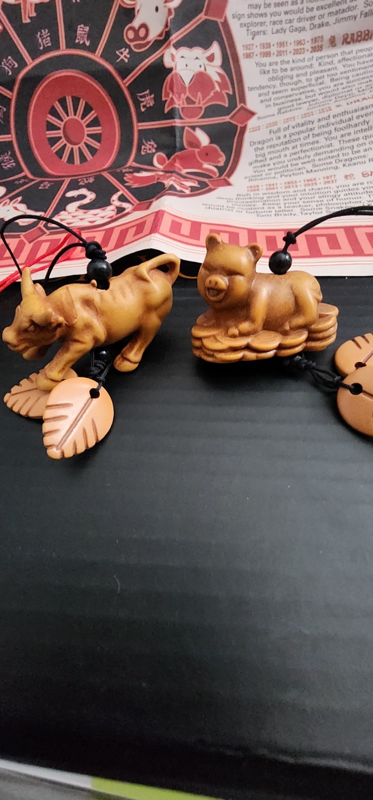 Chinese NEW YEAR Paper Placemat And 5 Brass Tone Figurines