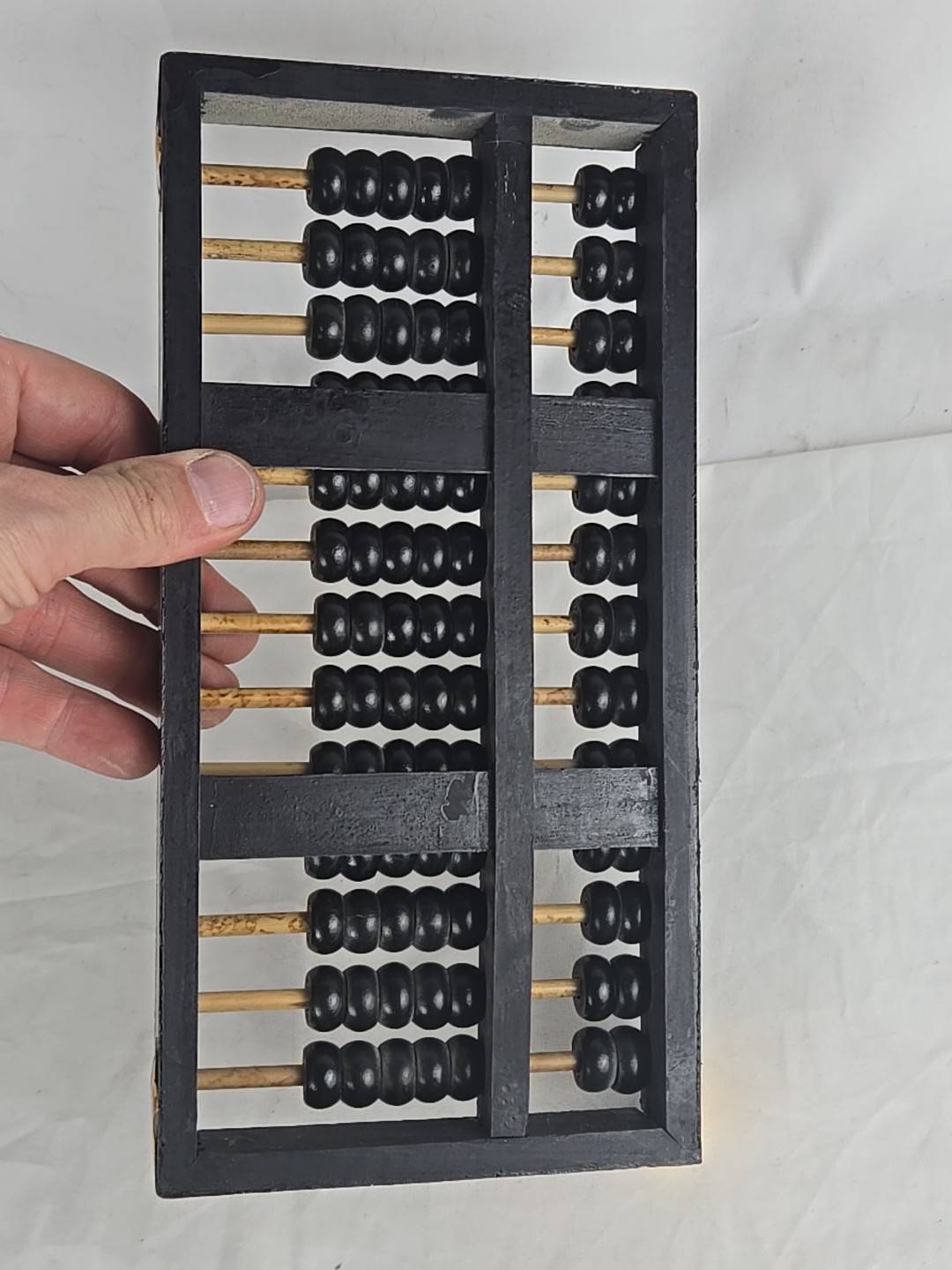 Vintage Chinese Abacus 13 Row 91 Bead Wood & Brass Lotus Flower Brand Calculator